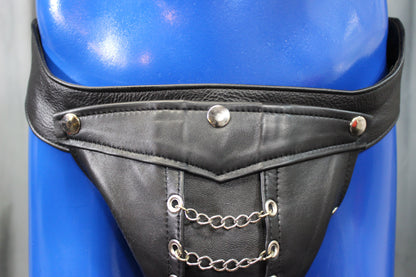 Black Leather Chain Front Jock - view 14