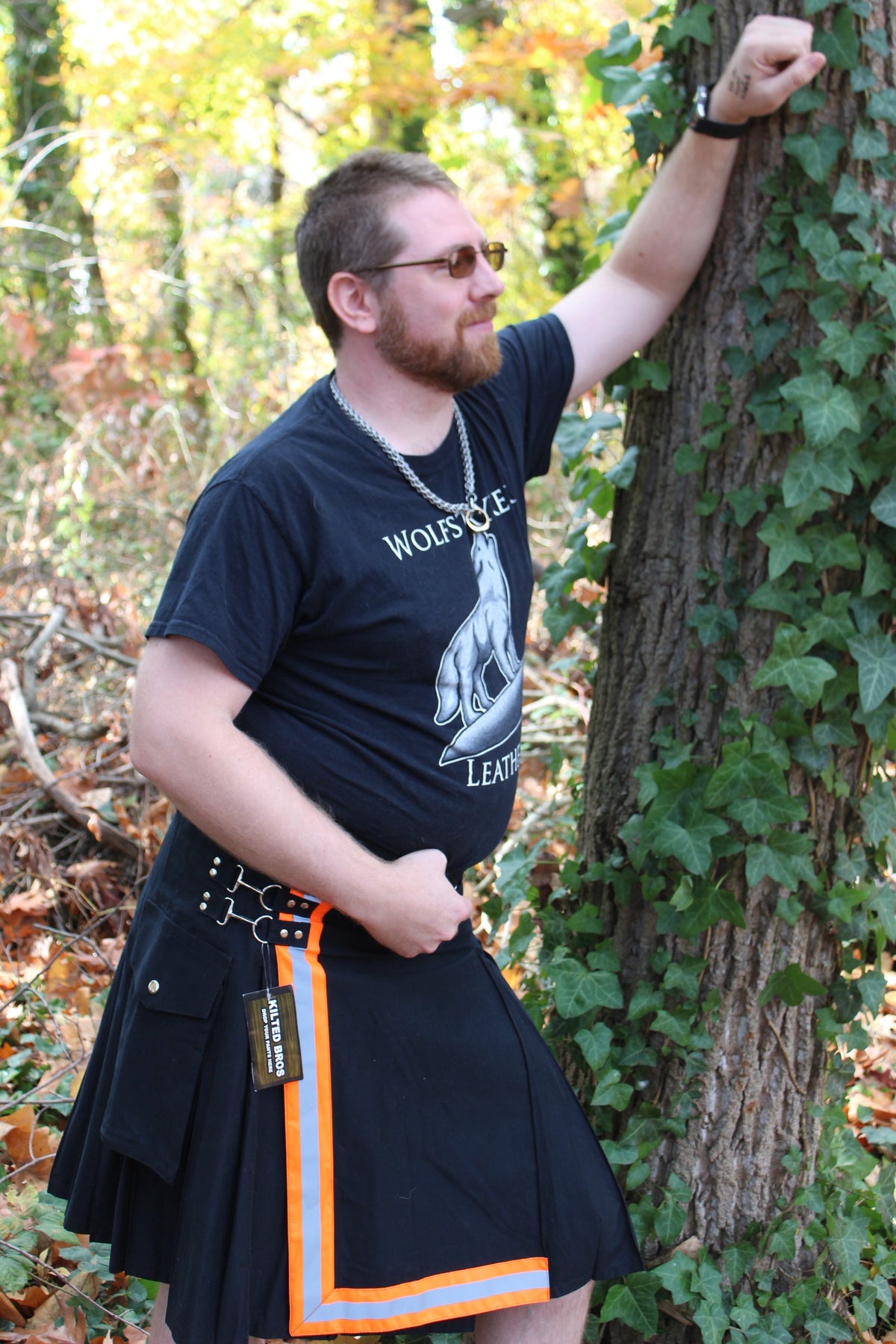 Firefighter Kilt in Black and Florescent Orange - view 11