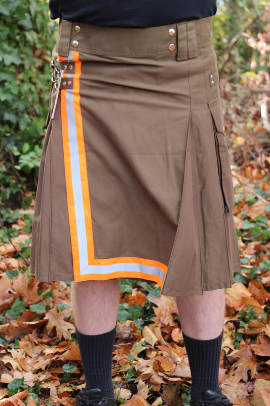 Firefighter Kilt in Brown and Florescent Orange - front view