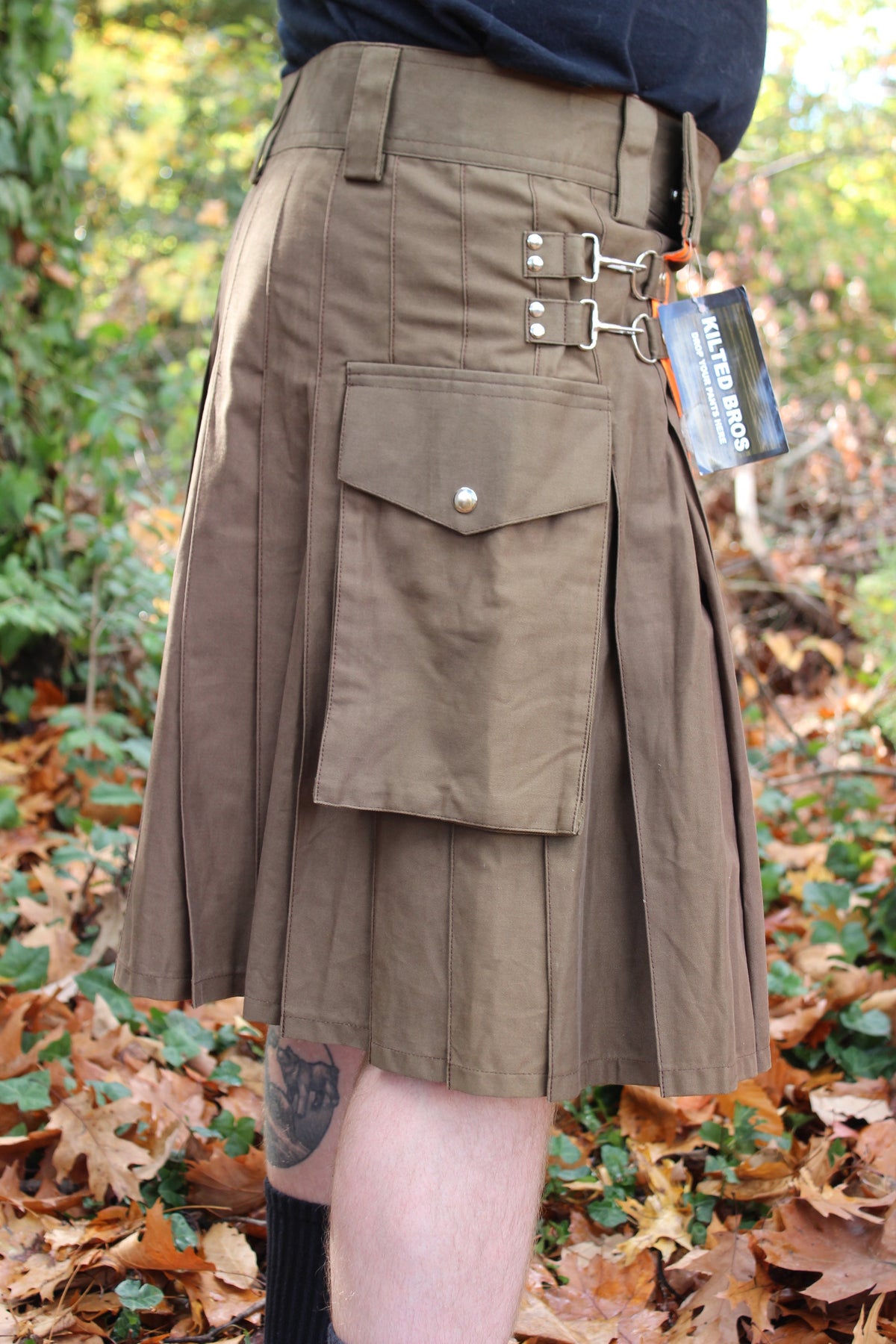 Firefighter Kilt in Brown and Florescent Orange - view 3