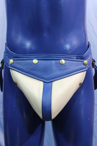 Blue and White Leather Jockstrap Interchangeable Codpiece - front view