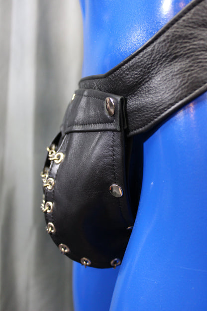 Black Leather Chain Front Jock - view 21