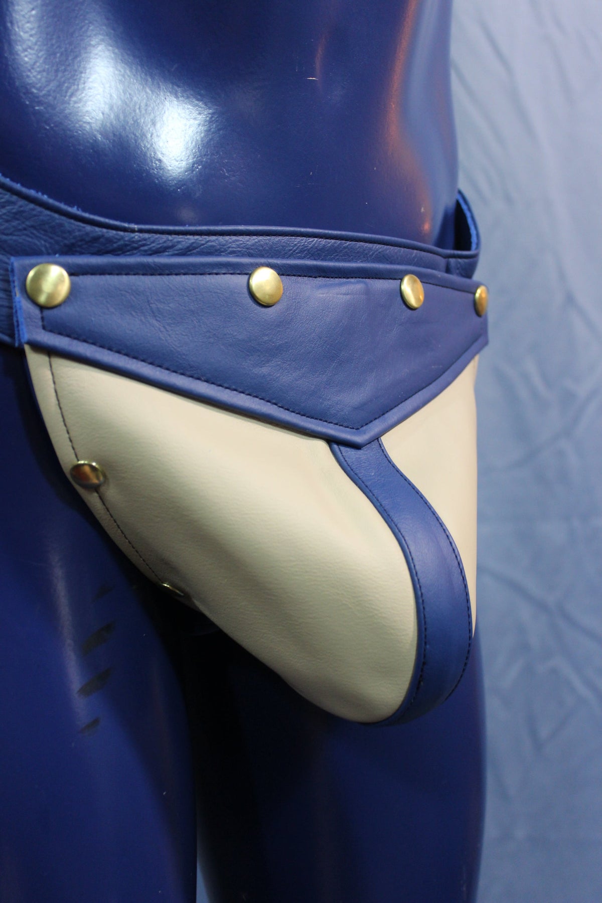 Blue and White Leather Jockstrap Interchangeable Codpiece - view 3