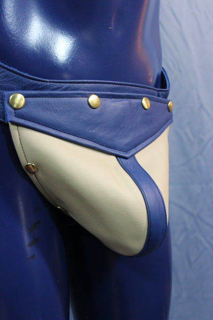 Blue and White Leather Jockstrap Interchangeable Codpiece - view 3