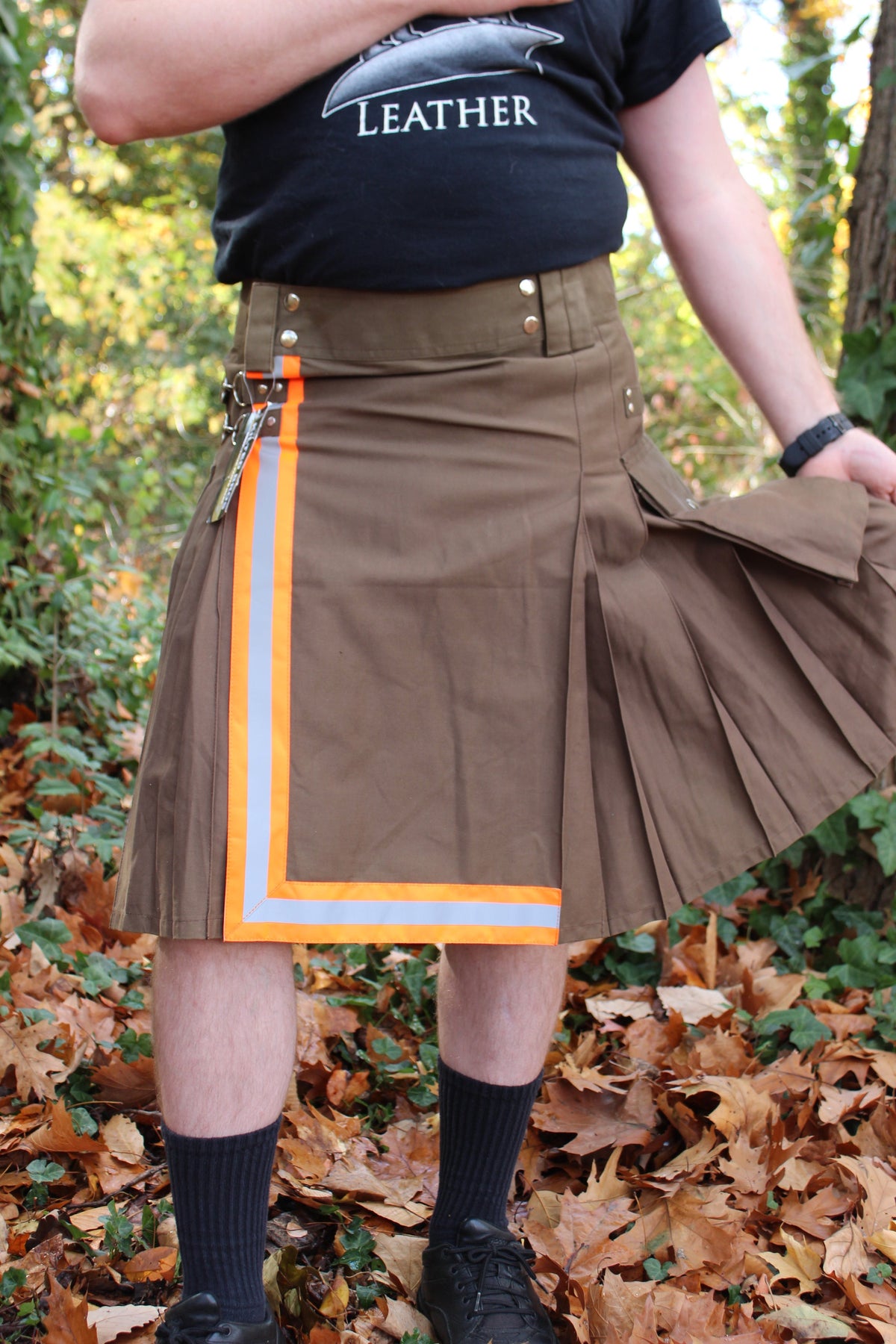 Firefighter Kilt in Brown and Florescent Orange - view 12