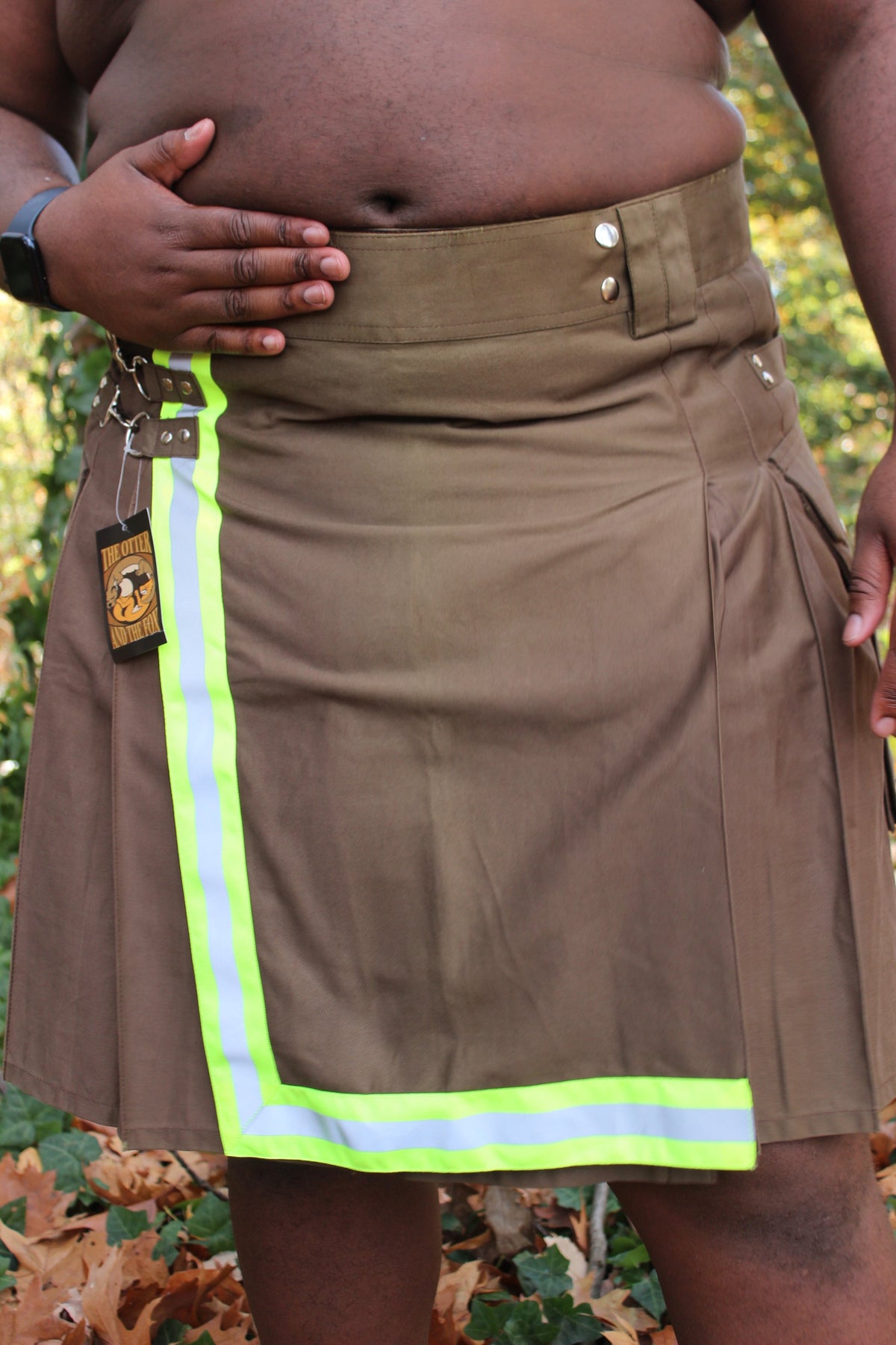 Firefighter Kilt in Brown and Florescent Green - front view