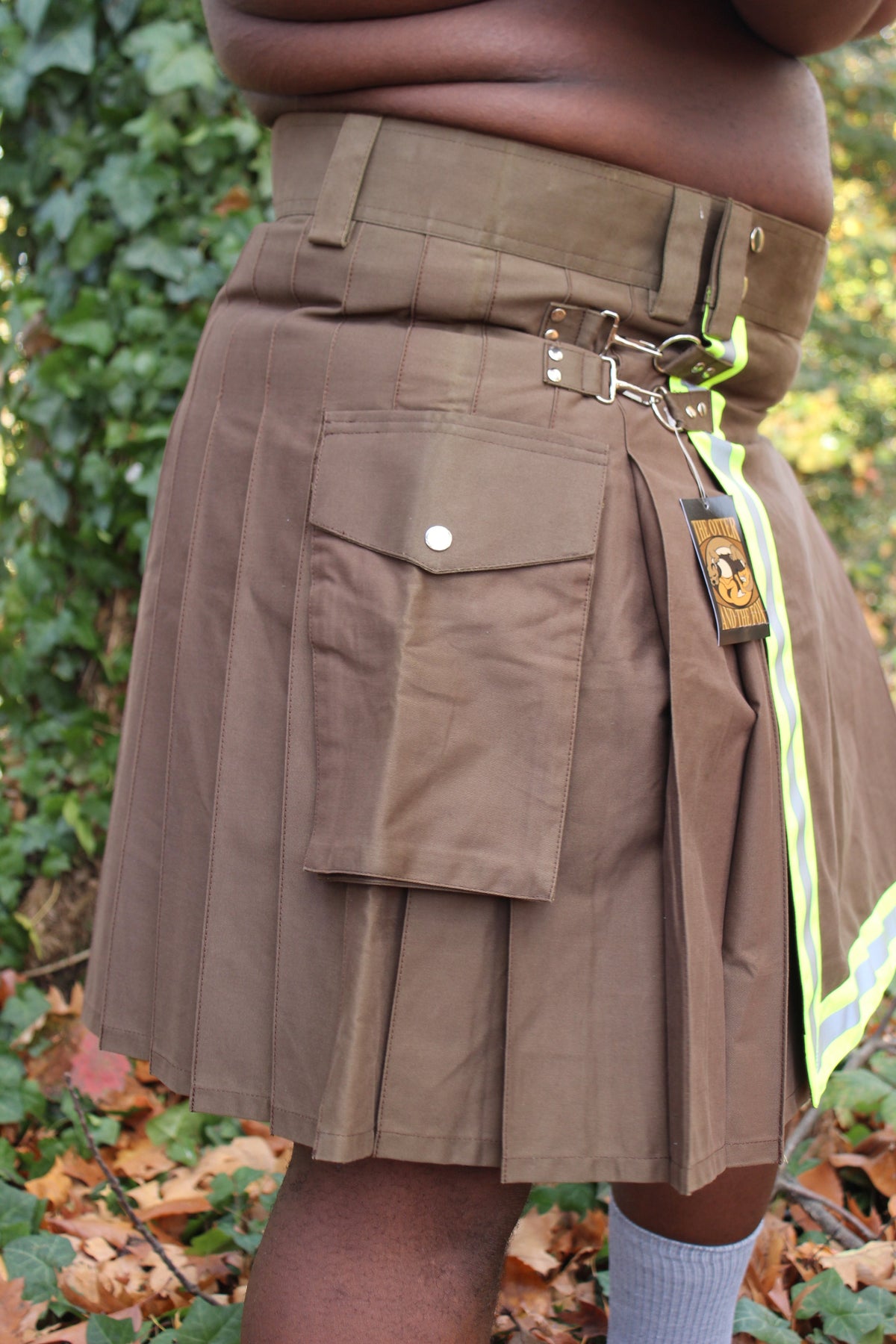 Firefighter Kilt in Brown and Florescent Green - view 4