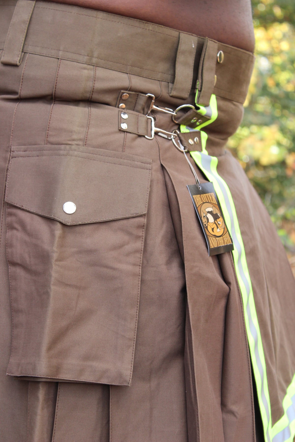 Firefighter Kilt in Brown and Florescent Green - view 5