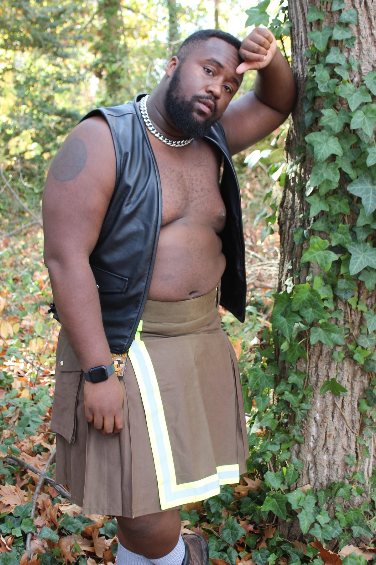 Firefighter Kilt in Brown and Florescent Green - view 13