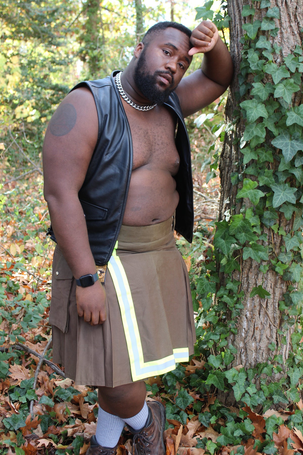 Firefighter Kilt in Brown and Florescent Green - view 14