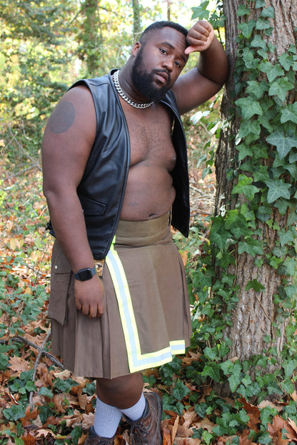 Firefighter Kilt in Brown and Florescent Green - view 14