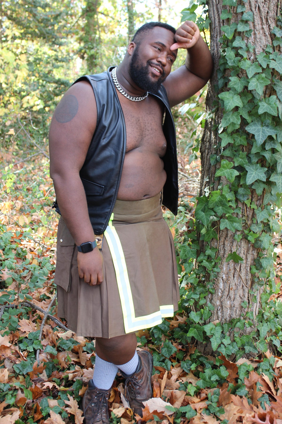 Firefighter Kilt in Brown and Florescent Green - view 15