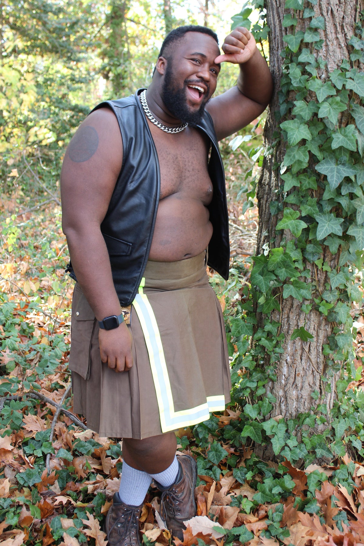 Firefighter Kilt in Brown and Florescent Green - view 16