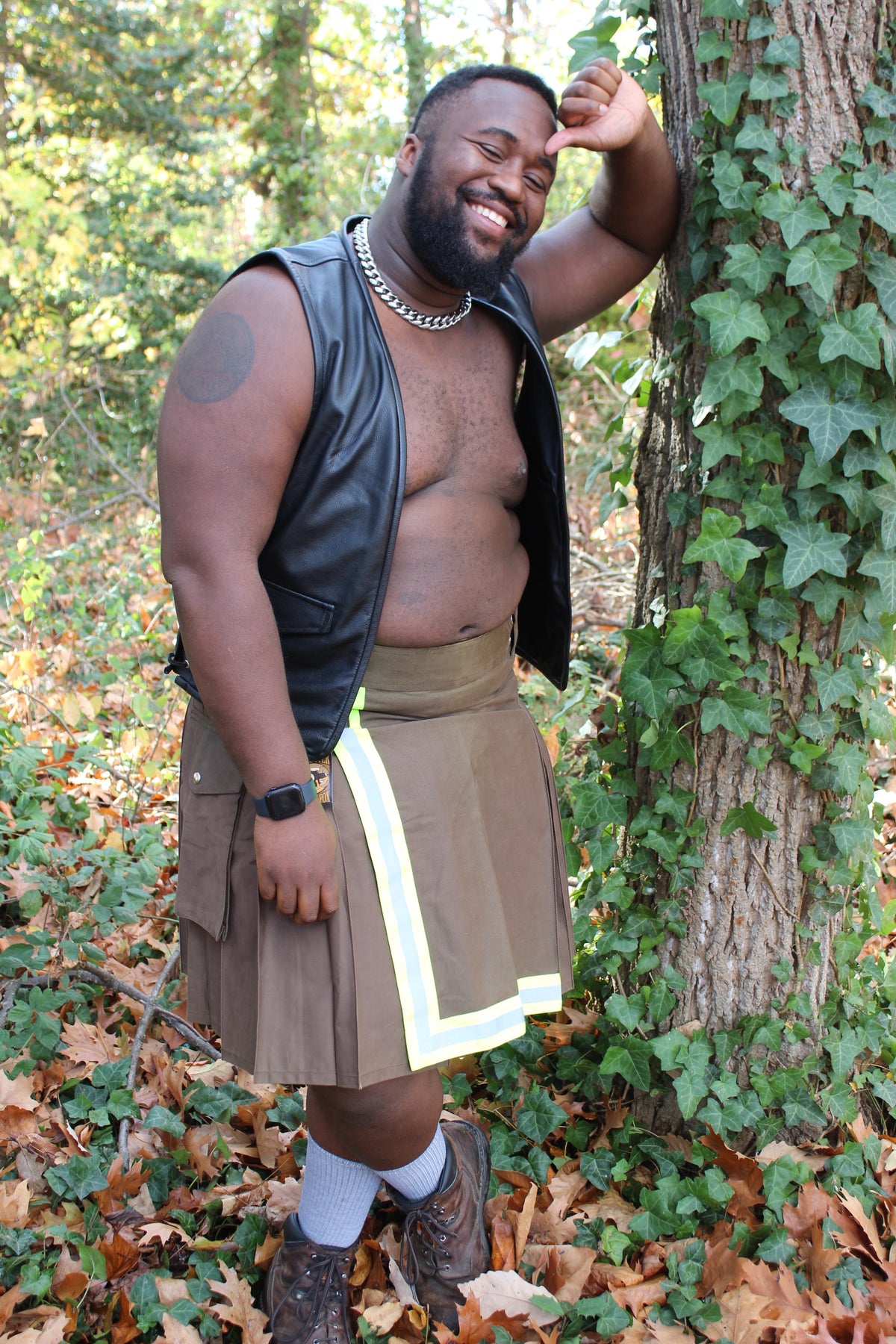Firefighter Kilt in Brown and Florescent Green - view 17