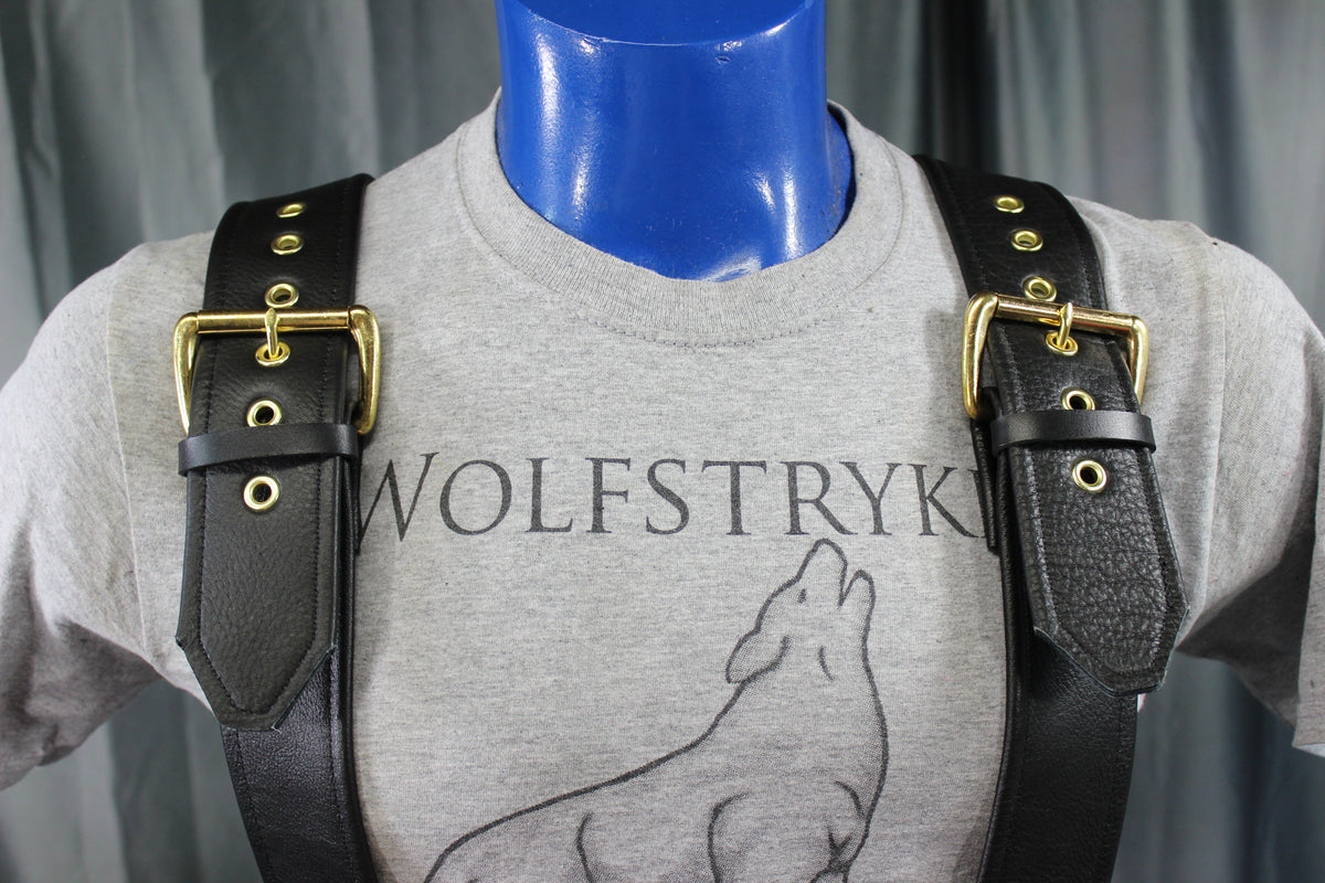 Our Back to Basics Black DOUBLE WIDE Convertable Leather Suspenders! - front view