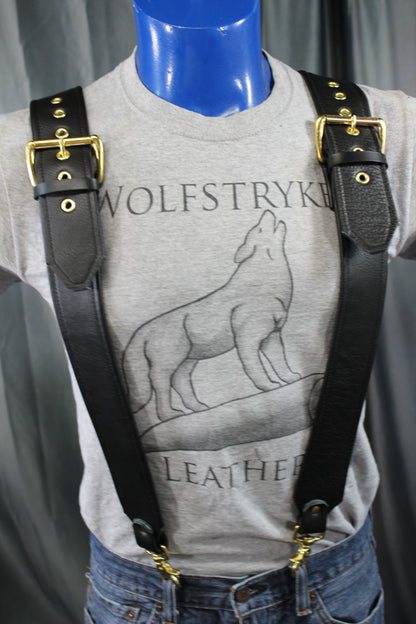 Our Back to Basics Black DOUBLE WIDE Convertable Leather Suspenders! - view 2