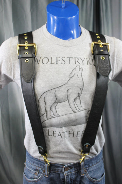 Our Back to Basics Black DOUBLE WIDE Convertable Leather Suspenders! - view 3