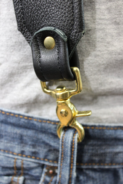 Our Back to Basics Black DOUBLE WIDE Convertable Leather Suspenders! - view 4