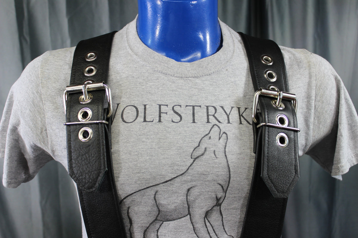 Our Back to Basics Black DOUBLE WIDE Convertable Leather Suspenders! - view 10