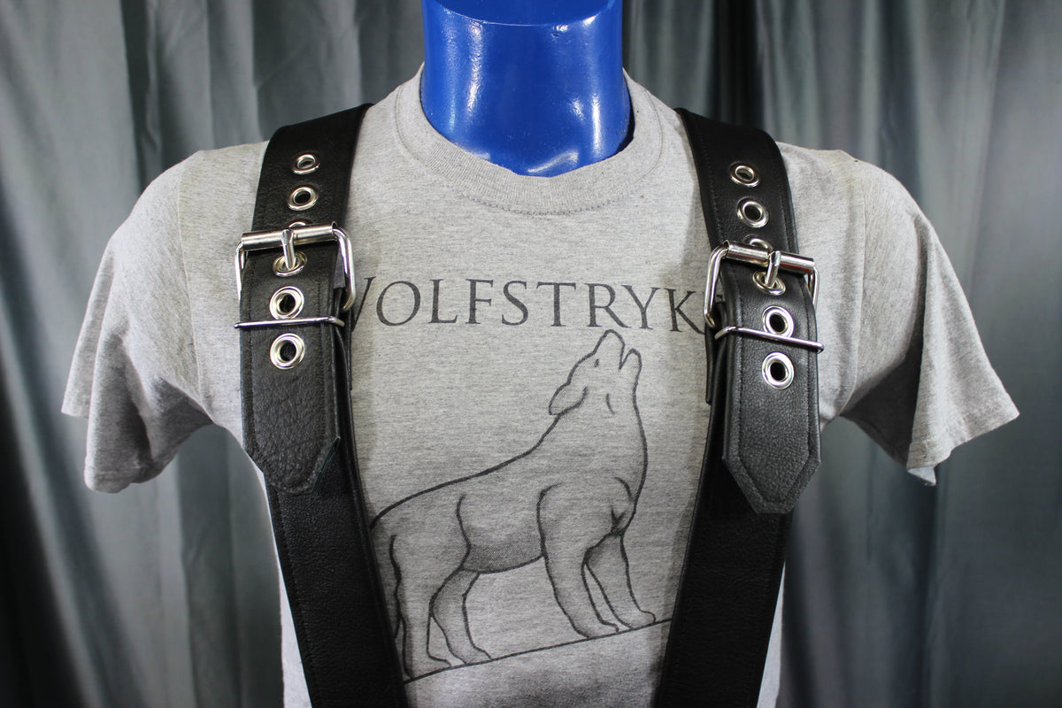 Our Back to Basics Black DOUBLE WIDE Convertable Leather Suspenders! - view 11