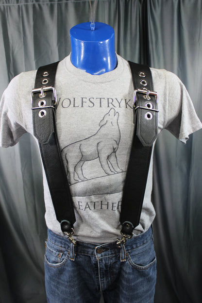 Our Back to Basics Black DOUBLE WIDE Convertable Leather Suspenders! - view 13