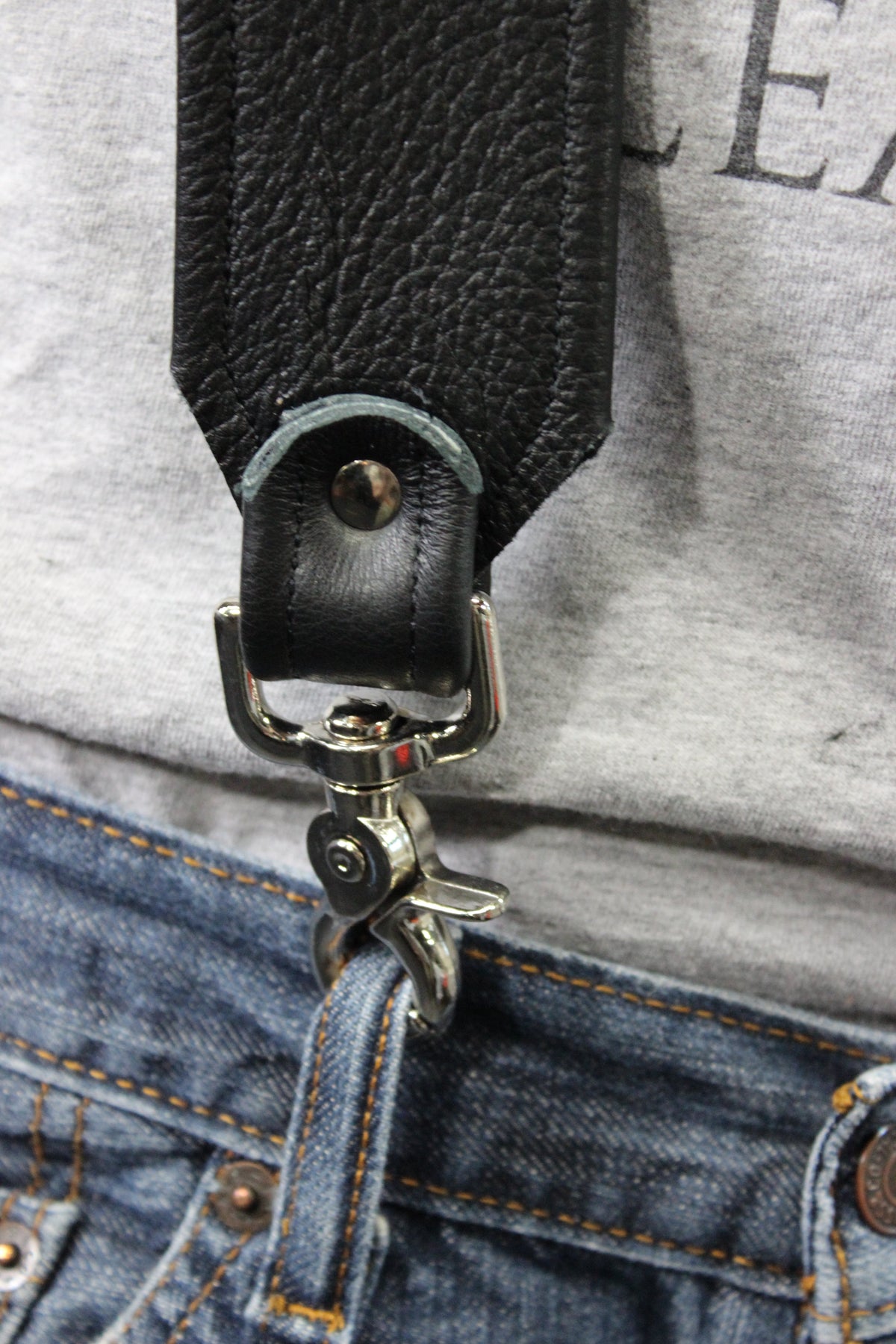 Our Back to Basics Black DOUBLE WIDE Convertable Leather Suspenders! - view 18