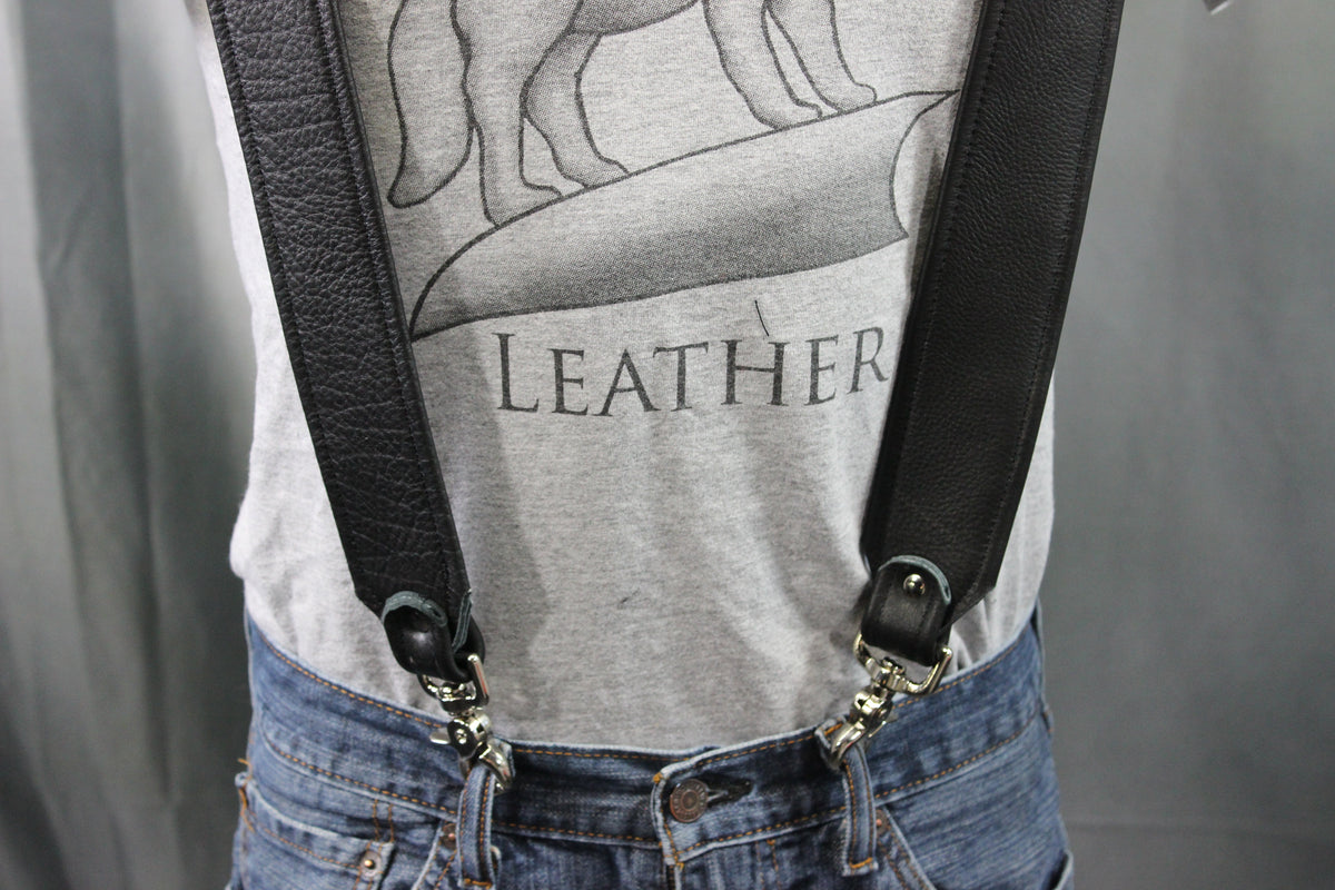 Our Back to Basics Black DOUBLE WIDE Convertable Leather Suspenders! - view 34