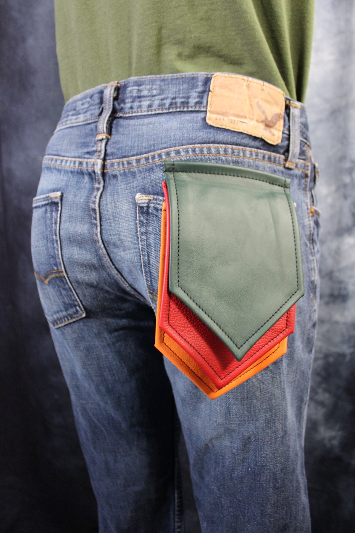 Interchangeable Layered Leather Pocket Flag - front view