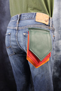 Interchangeable Layered Leather Pocket Flag - front view