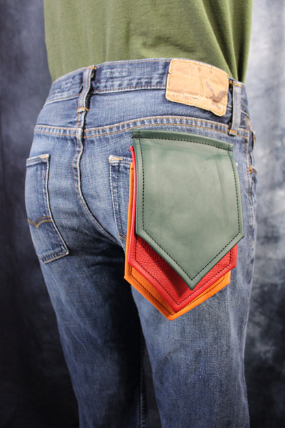 Interchangeable Layered Leather Pocket Flag - front view