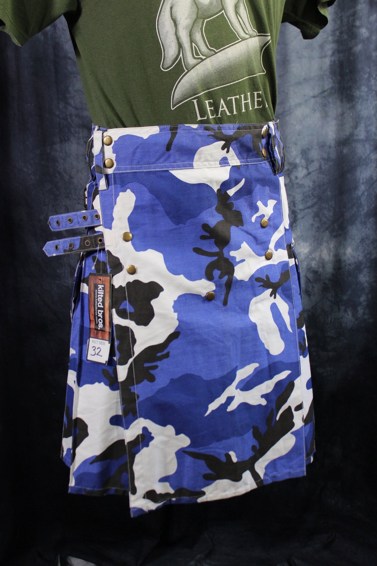 Classic KiltedBros Kilt in Blue Camo - front view