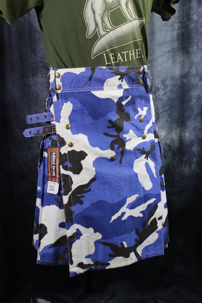 Classic KiltedBros Kilt in Blue Camo - front view