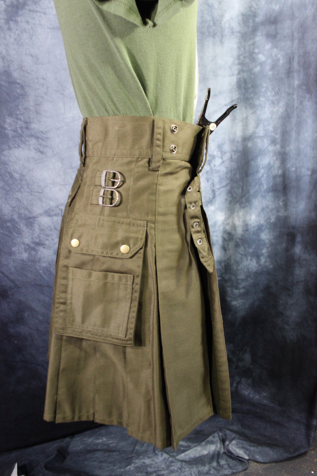 Classic KiltedBros Kilt in Olive Drab - front view