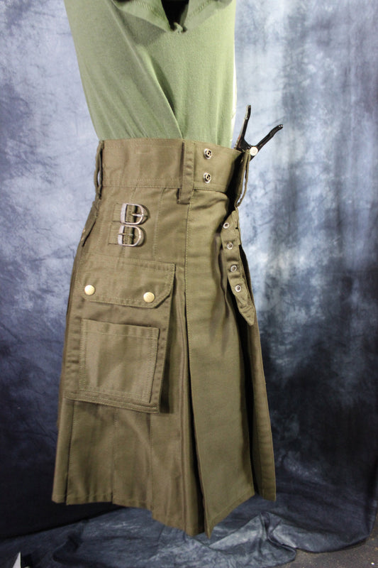 Classic KiltedBros Kilt in Olive Drab - front view