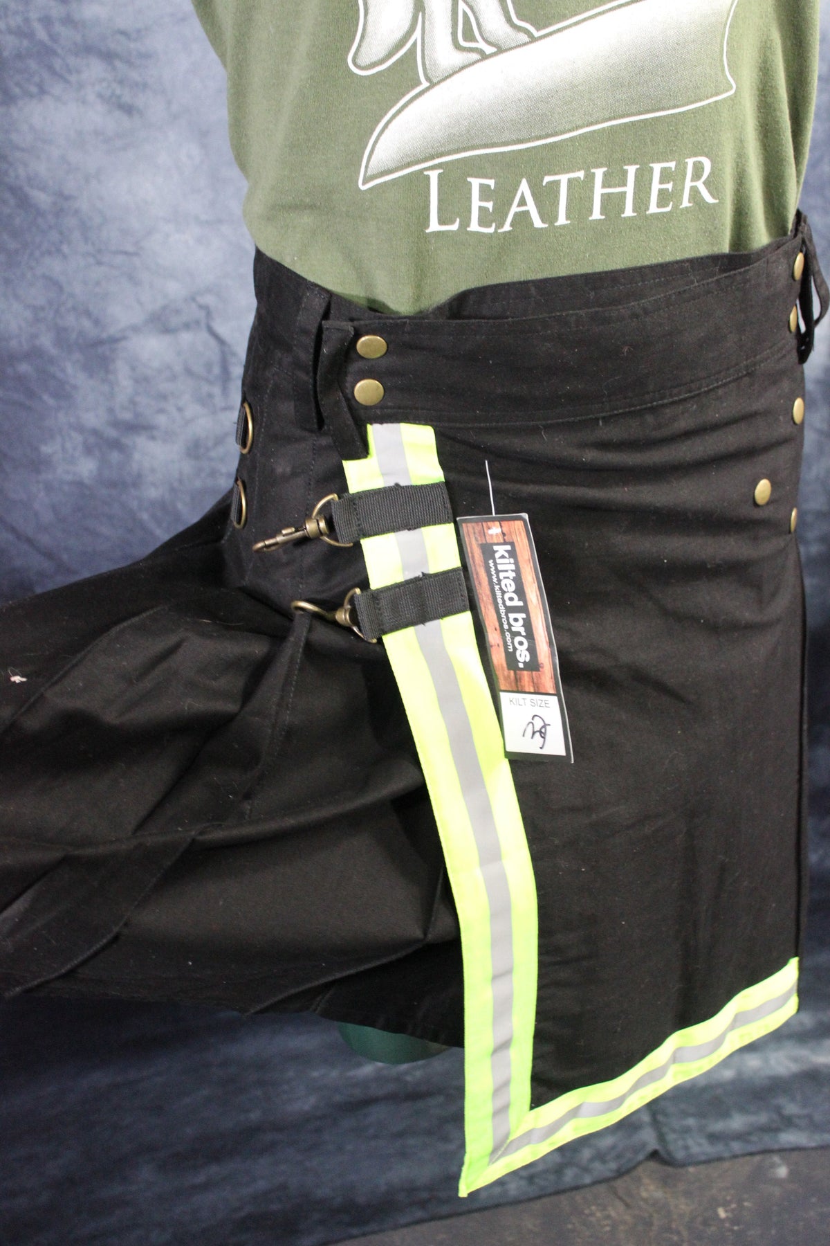 Classic KiltedBros Firefighter Kilt in Black and Florescent Green - view 2