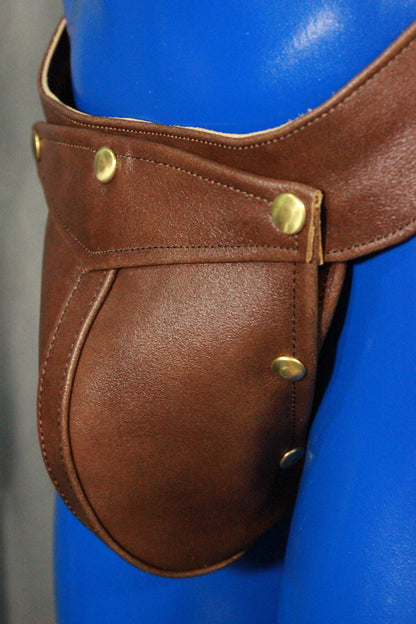 Brown Jockstrap with Brass Hardware - front view