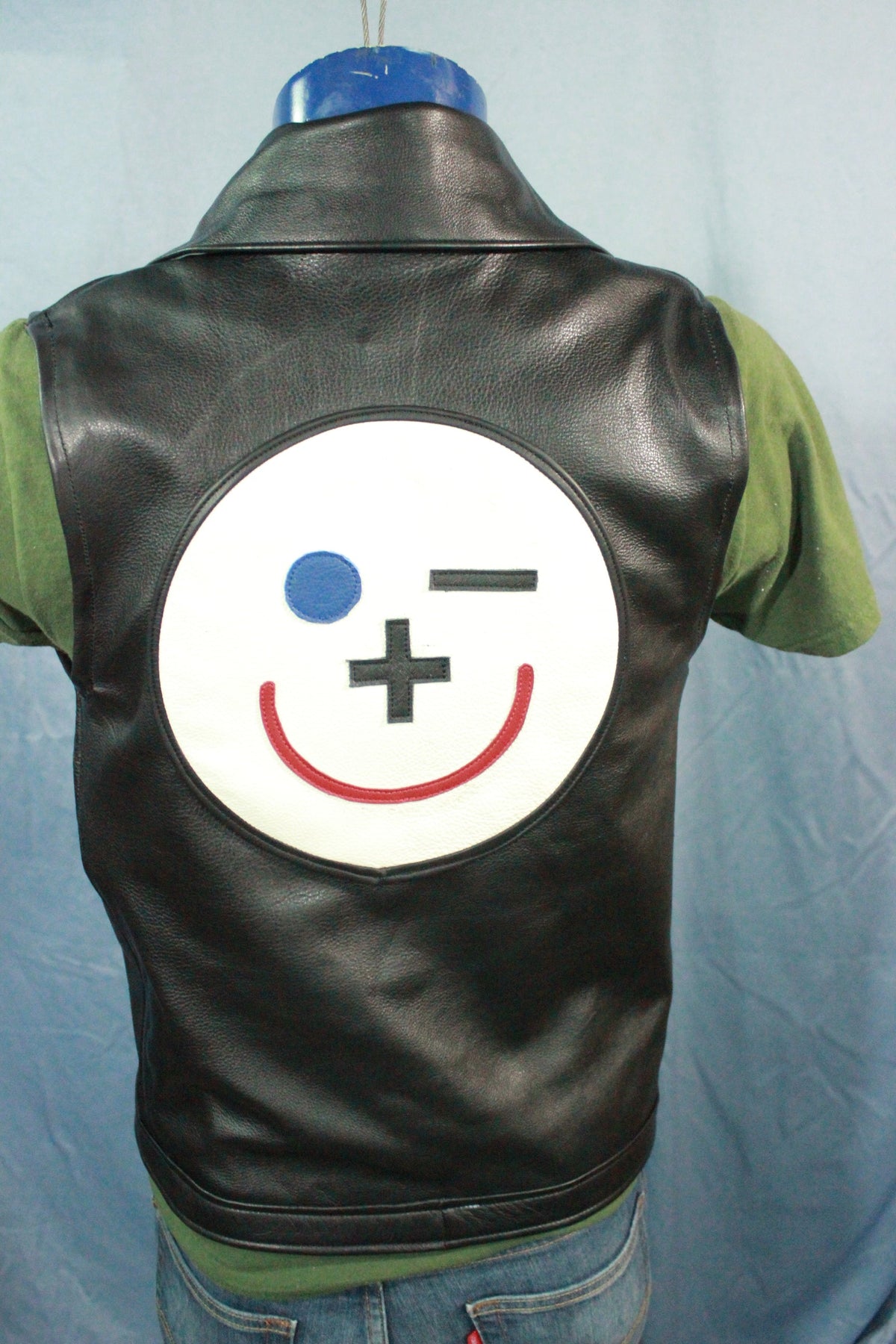 Classic Black Leather Biker Jacket Style Vest - view 4