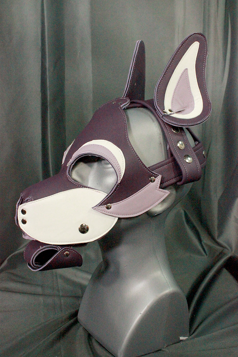 Husky Pup Hood in Purple, Lavender, and White - front view
