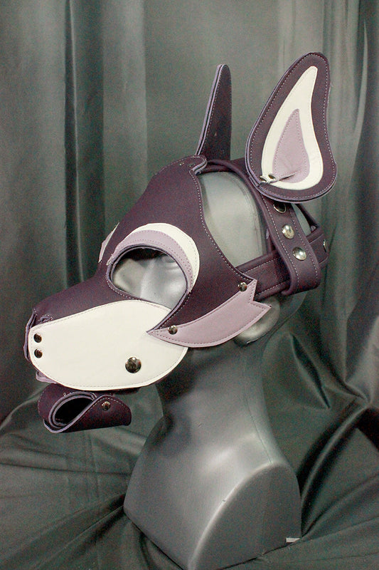 Husky Pup Hood in Purple, Lavender, and White - front view