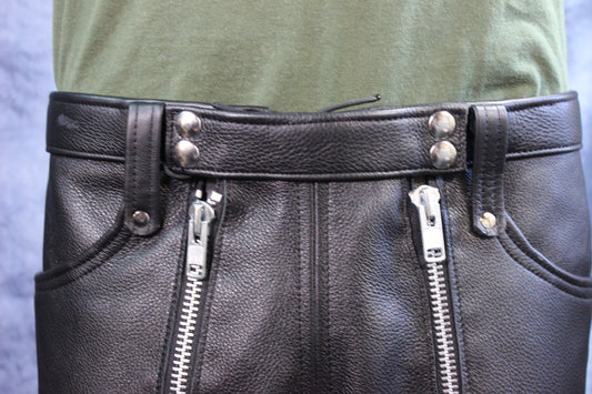 Front Access Leather Pants - front view