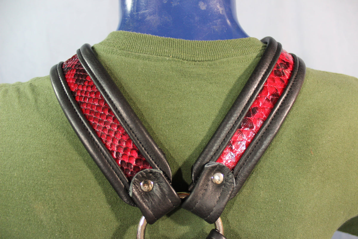Triangle Front Extended X-Harness - Black Edging with Red & Black Snakeskin - view 8