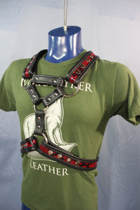 Triangle Front Extended X-Harness - Black Edging with Red & Black Snakeskin - front view