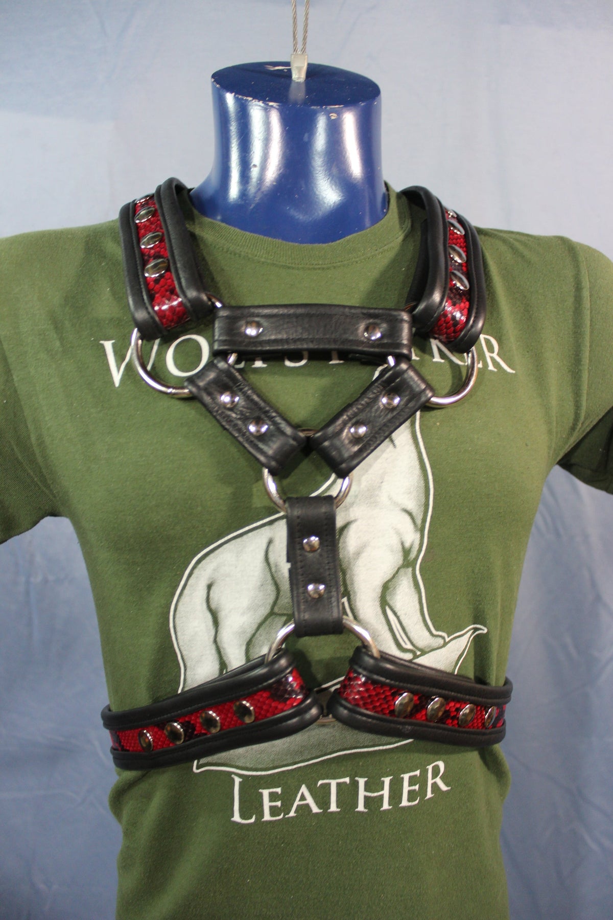 Triangle Front Extended X-Harness - Black Edging with Red & Black Snakeskin - view 3