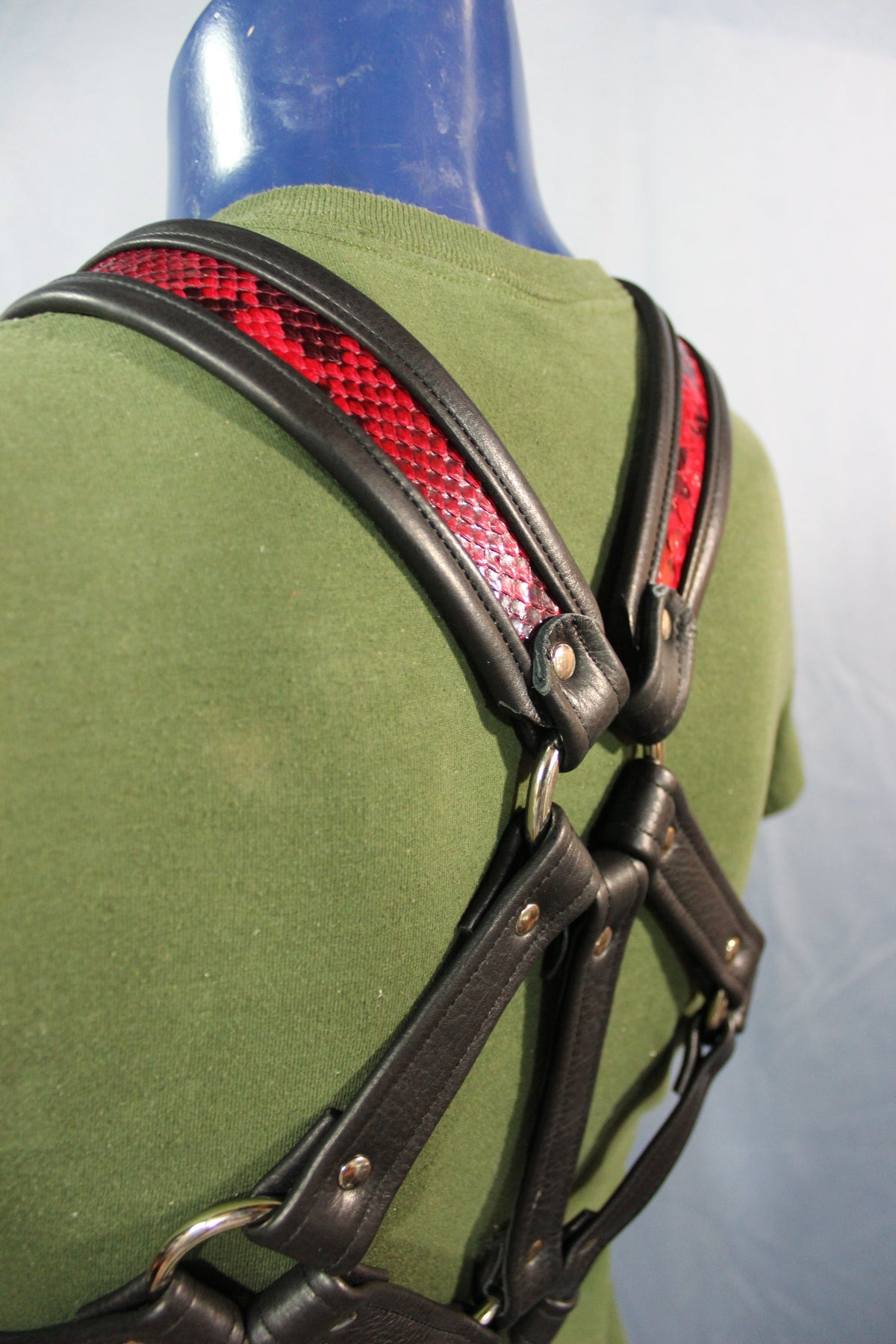 Triangle Front Extended X-Harness - Black Edging with Red & Black Snakeskin - view 7