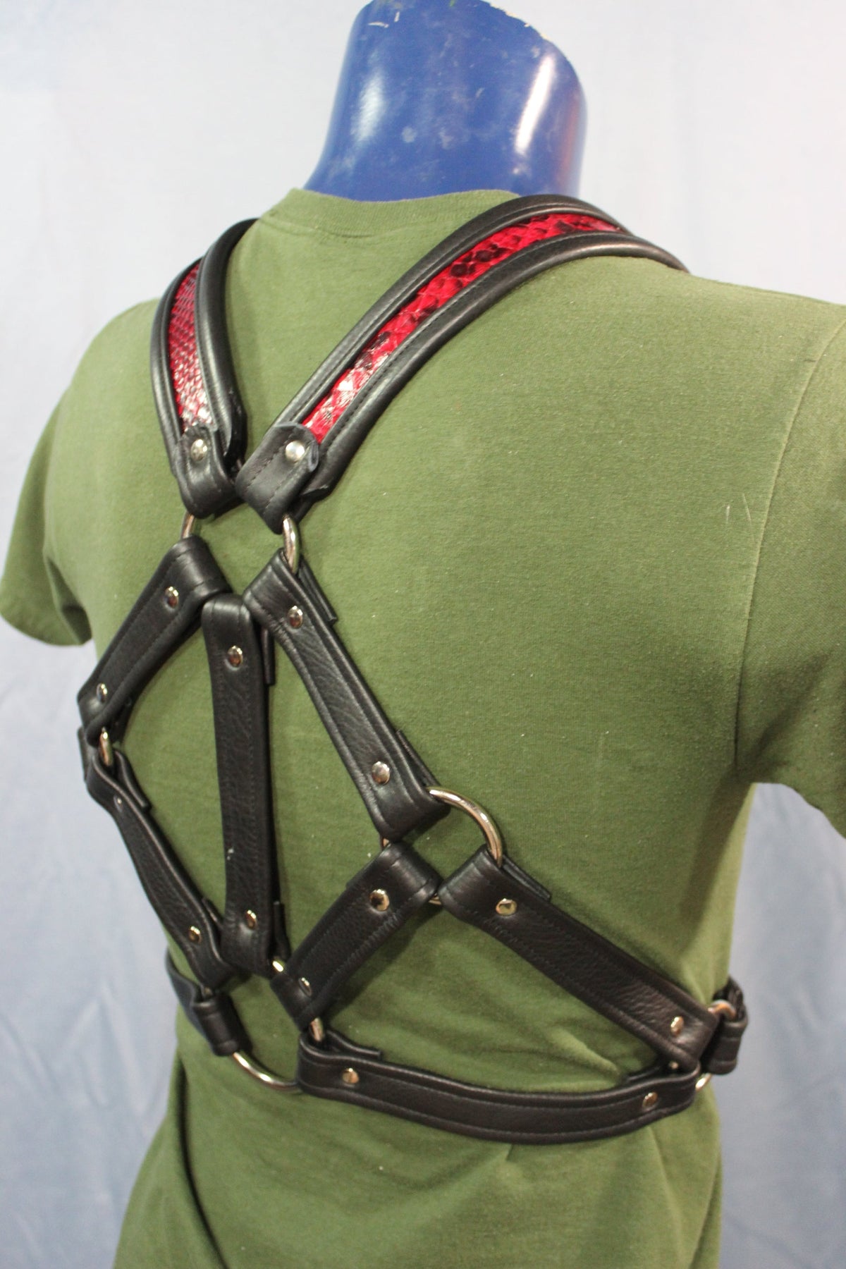 Triangle Front Extended X-Harness - Black Edging with Red & Black Snakeskin - view 5