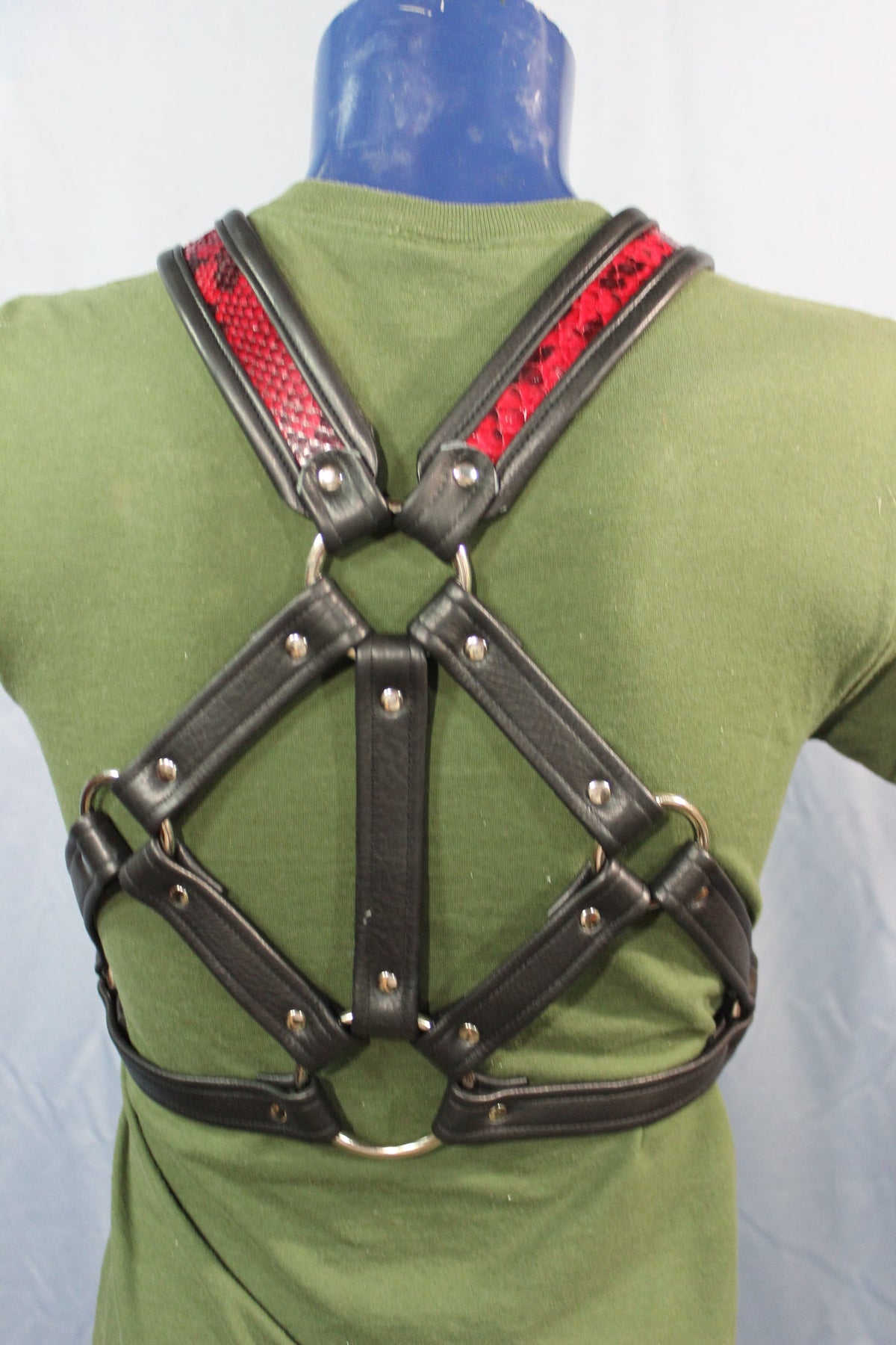 Triangle Front Extended X-Harness - Black Edging with Red & Black Snakeskin - view 6