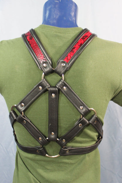 Triangle Front Extended X-Harness - Black Edging with Red & Black Snakeskin - view 6