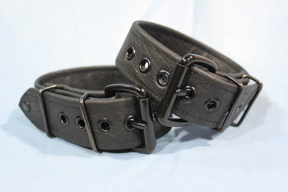 Classic Black Soft Strapping Buckled Leather Armbands - front view