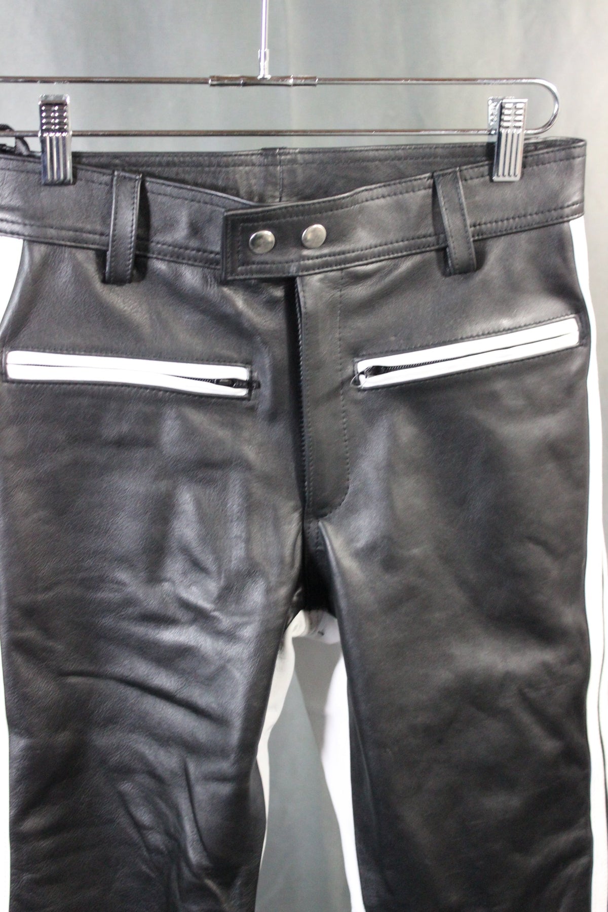 The Otter and The Fox Leather Formal Pants in Black with White Highlights - front view