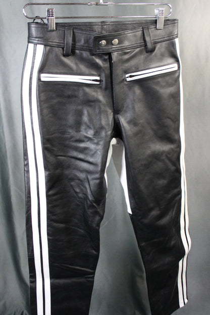 The Otter and The Fox Leather Formal Pants in Black with White Highlights - view 2
